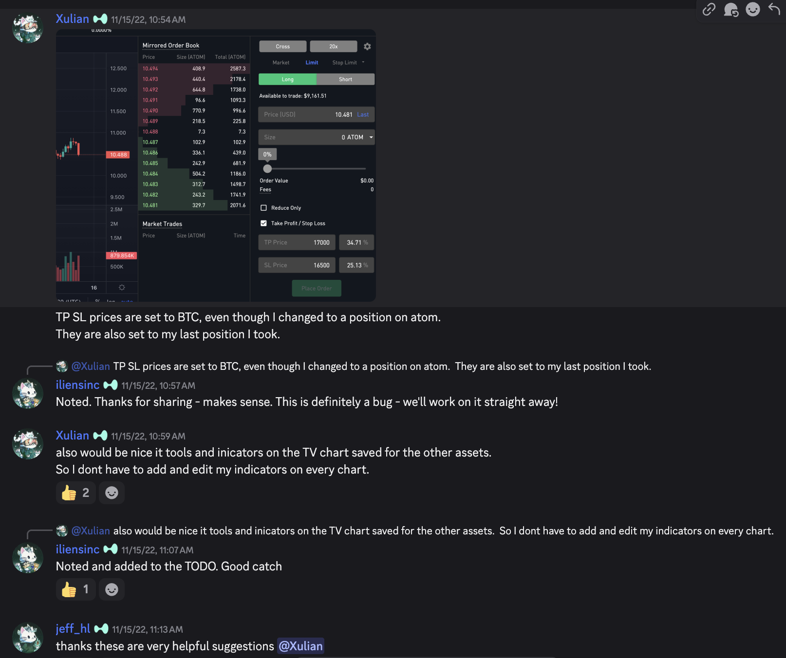 xulian gives feedback